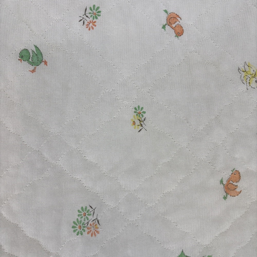 Vintage 70s Acrylic Baby Blanket Satin Trim Woodland Mushrooms Dear Bunny Chick - Picture 6 of 16